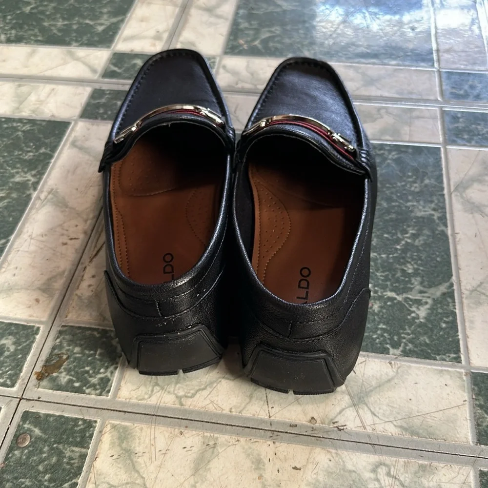 Aldo Black Men’s Slip On Loafers With Silver Buckle Detail Size 8